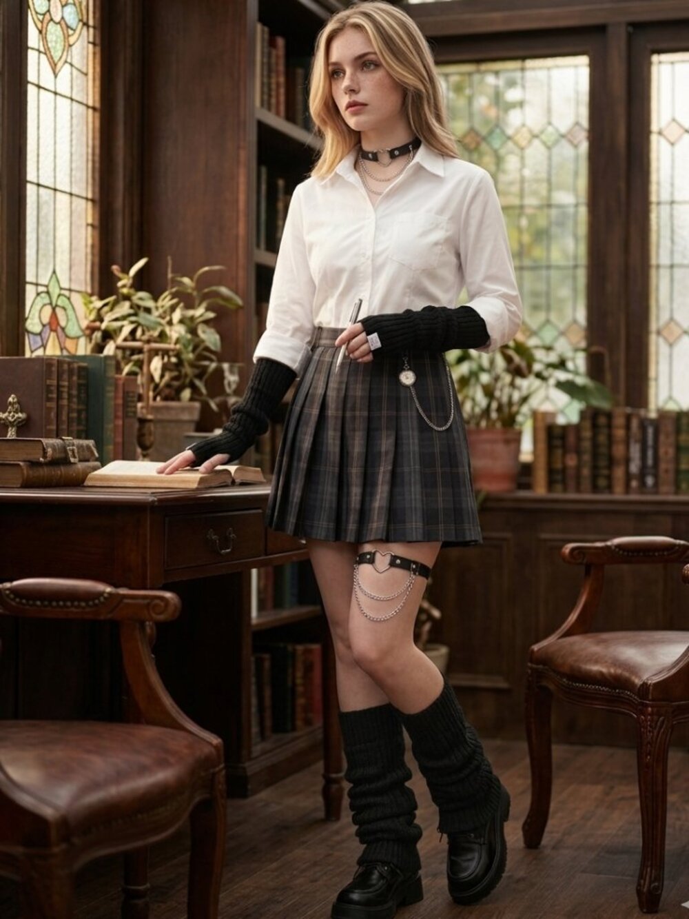 Warmers Set – Matching Arm & Leg Sleeves with Layered Chain Garter